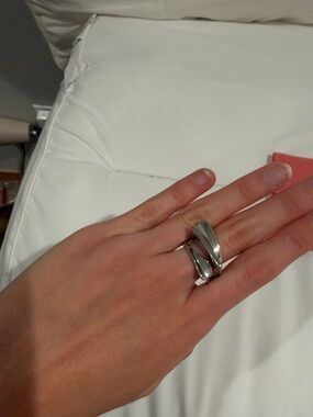 Olivia Sofia Curved Silver Ring - Double Wave Design